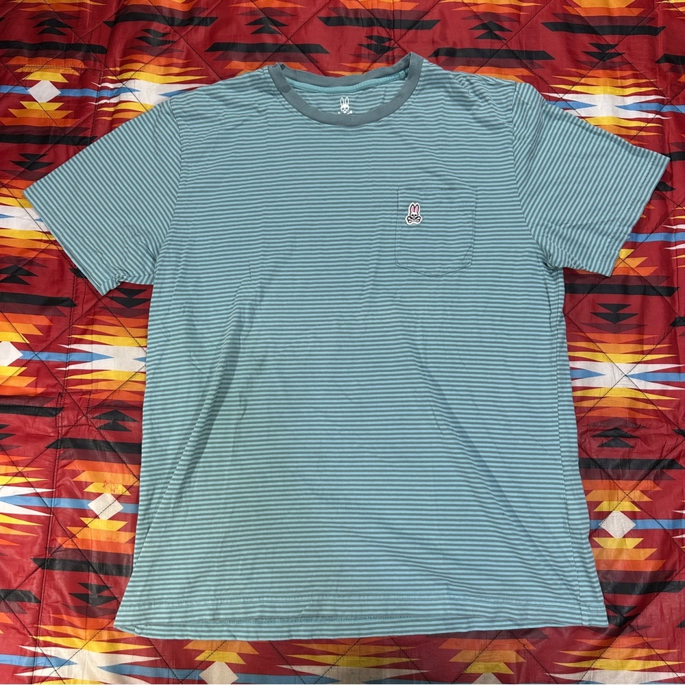 Psycho Bunny Blue Striped T-Shirt Short Sleeve Men’s Size 7 (XL) Pocket - Picture 3 of 9